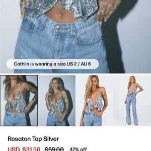 Princess Polly Silver Sequin Sleeveless Blouse